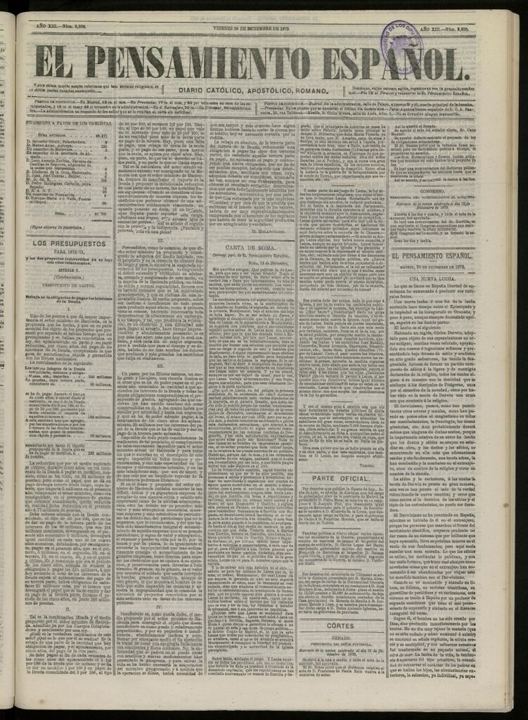 Miniatura de El Pensamiento Español del 20 de diciembre de 1872, nº 3936