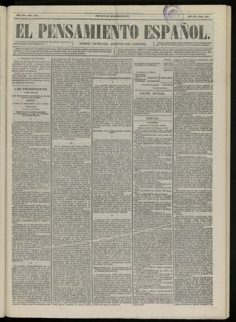 Miniatura de El Pensamiento Español del 26 de diciembre de 1872, nº 3940