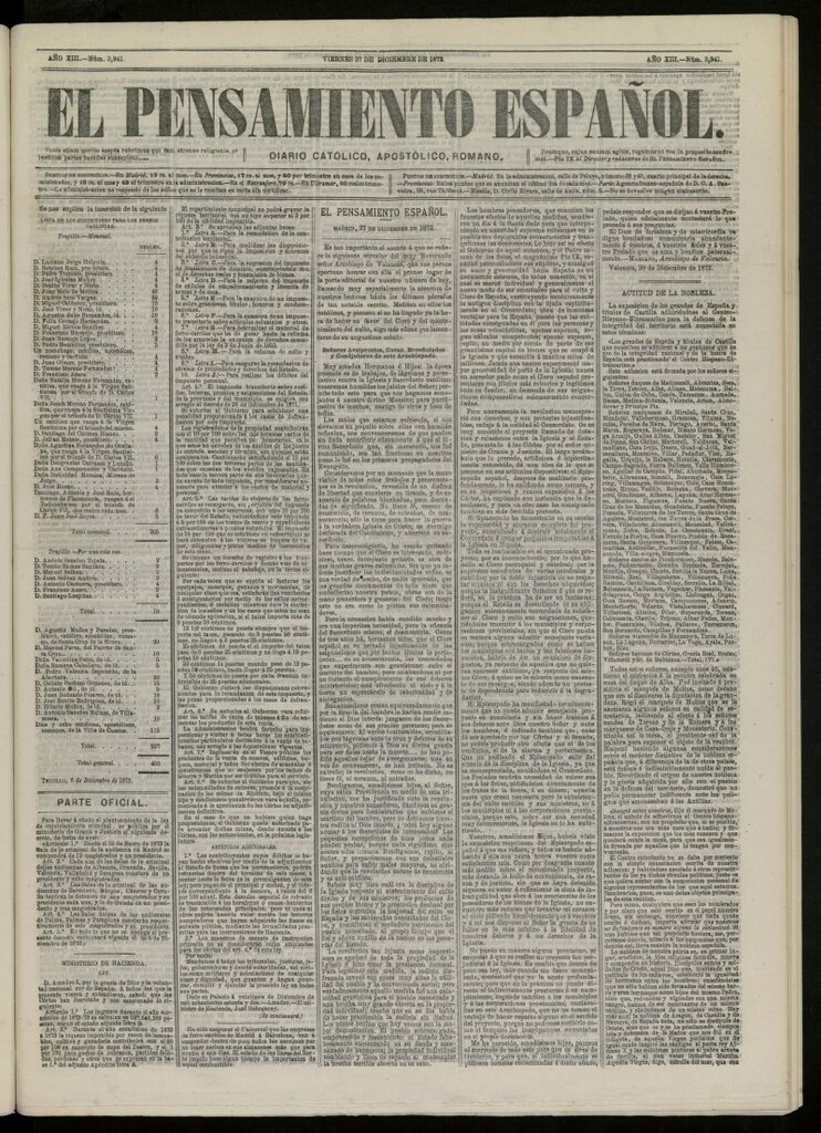 Miniatura de El Pensamiento Español del 27 de diciembre de 1872, nº 3941
