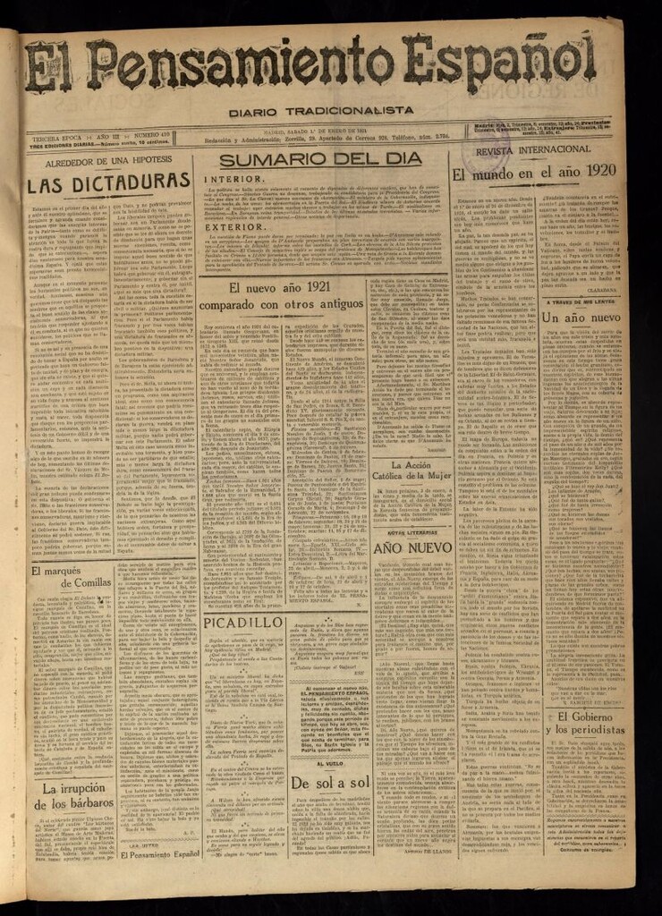 Miniatura de El Pensamiento Español del 1 de enero de 1921, nº 410