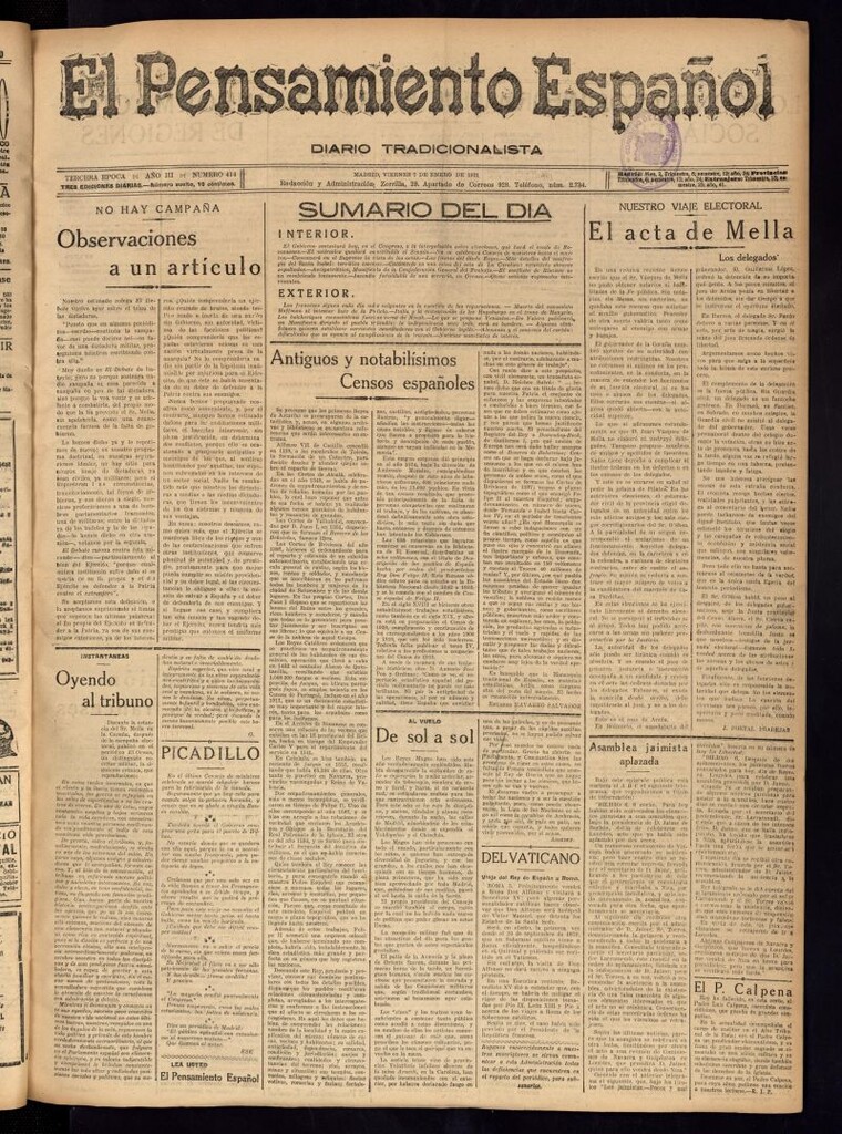 Miniatura de El Pensamiento Español del 7 de enero de 1921, nº 414