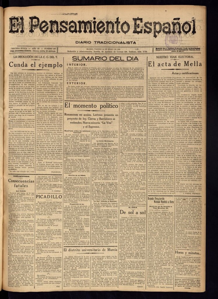 Miniatura de El Pensamiento Español del 14 de enero de 1921, nº 420