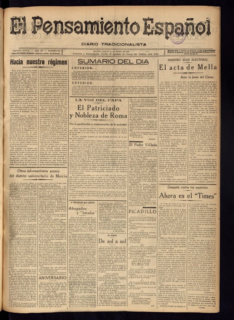 Miniatura de El Pensamiento Español del 15 de enero de 1921, nº 421