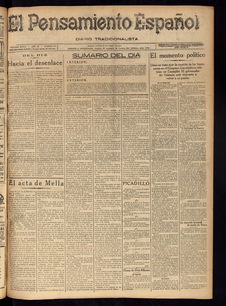 Miniatura de El Pensamiento Español del 20 de enero de 1921, nº 423