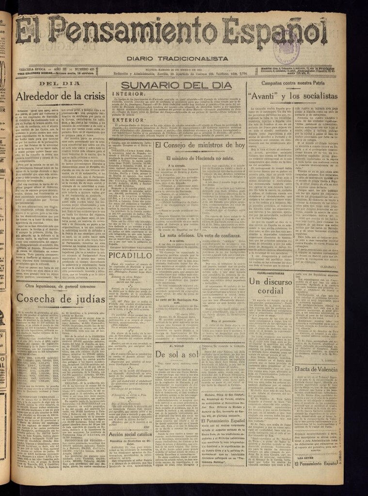 Miniatura de El Pensamiento Español del 22 de enero de 1921, nº 425