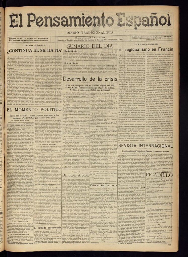Miniatura de El Pensamiento Español del 26 de enero de 1921, nº 428