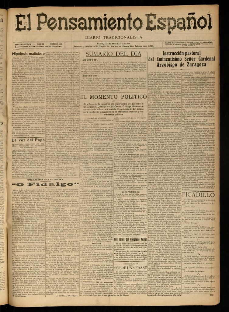 Miniatura de El Pensamiento Español del 29 de enero de 1921, nº 431