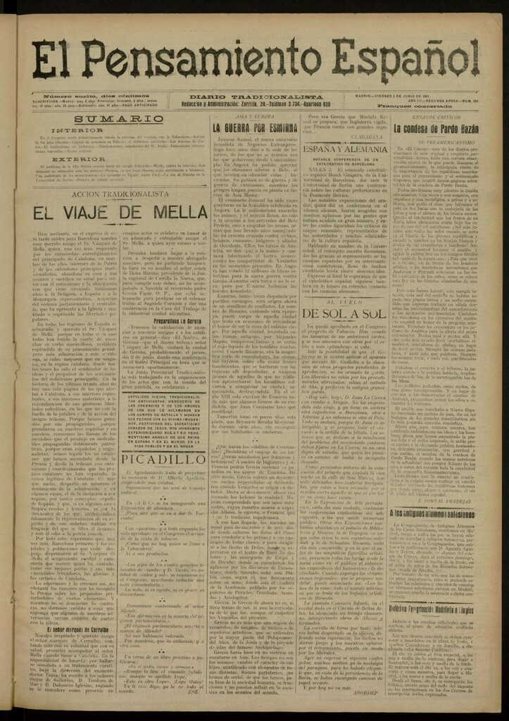 Miniatura de El Pensamiento Español del 3 de junio de 1921, nº 354