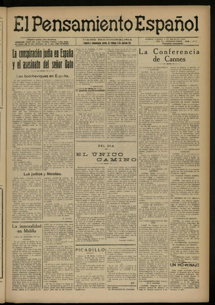 Miniatura de El Pensamiento Español del 9 de enero de 1922, nº 1643