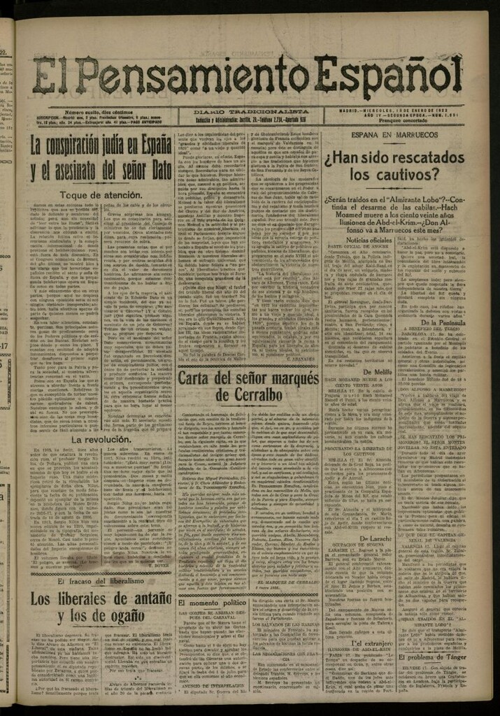 Miniatura de El Pensamiento Español del 18 de enero de 1922, nº 1651