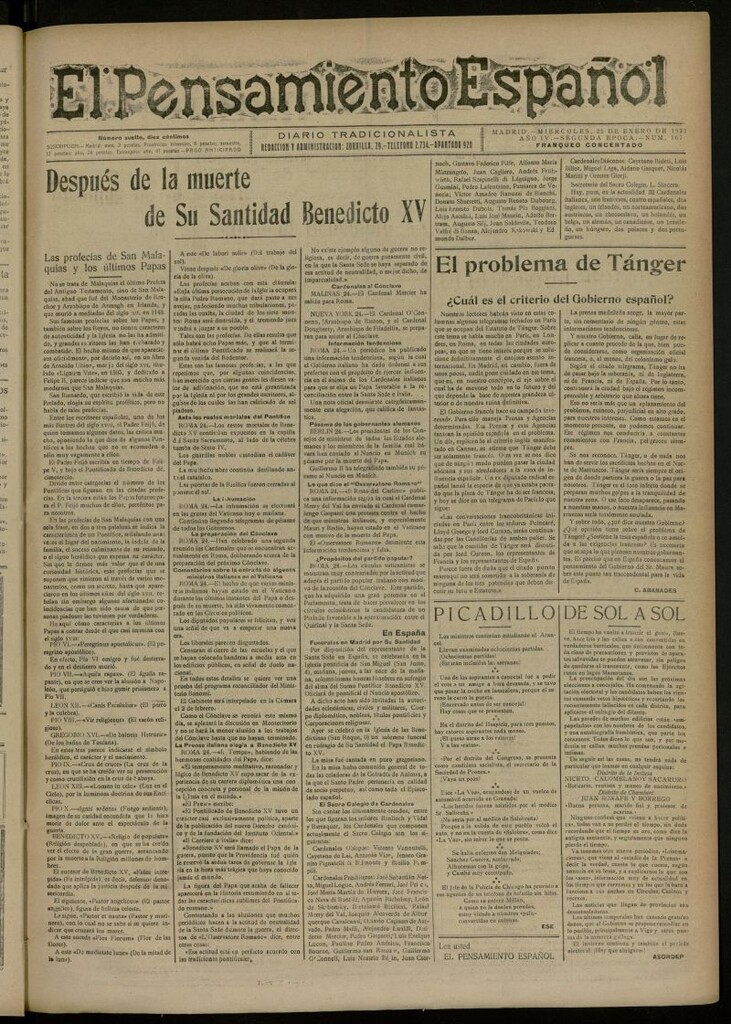 Miniatura de El Pensamiento Español del 25 de enero de 1922, nº 167 [sic]