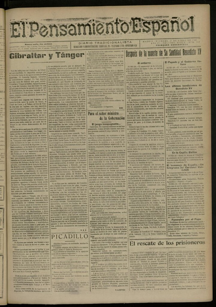 Miniatura de El Pensamiento Español del 27 de enero de 1922, nº 169 [sic]