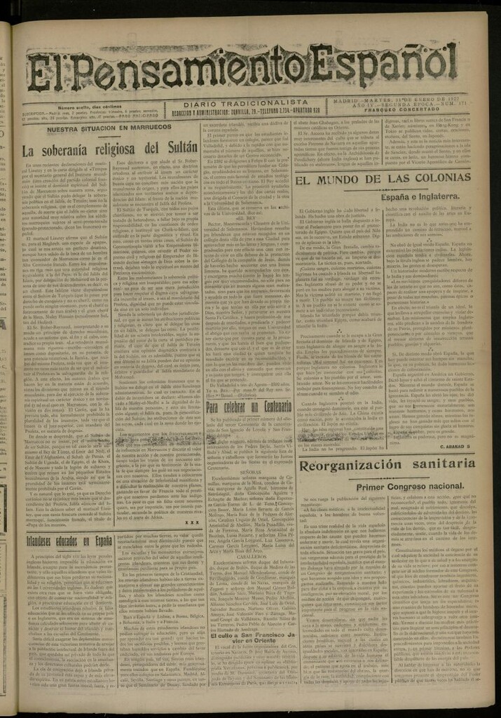 Miniatura de El Pensamiento Español del 31 de enero de 1922, nº 171 [sic]