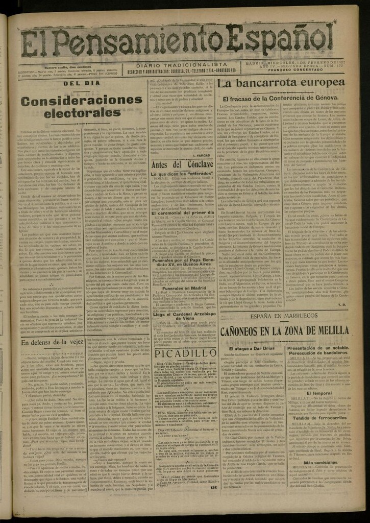 Miniatura de El Pensamiento Español del 1 de febrero de 1922, nº 172 [sic]