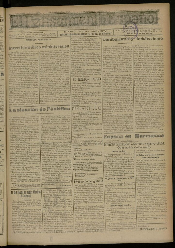 Miniatura de El Pensamiento Español del 2 de febrero de 1922, nº 173 [sic]
