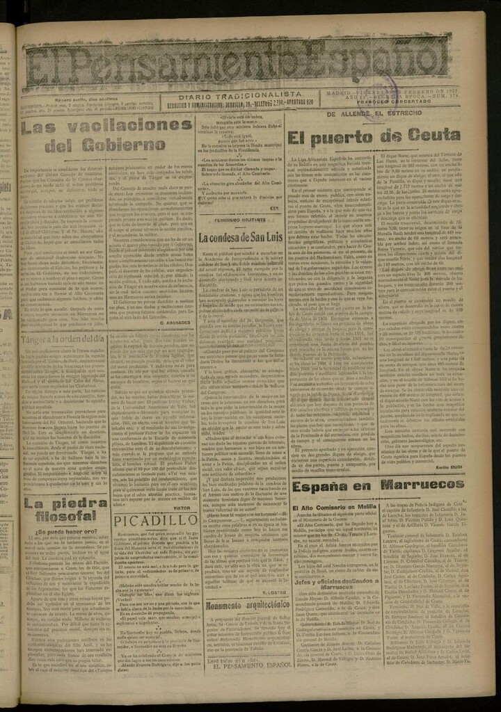Miniatura de El Pensamiento Español del 3 de febrero de 1922, nº 174 [sic]