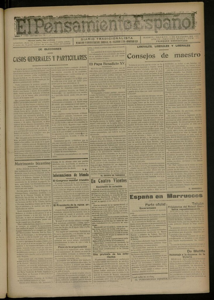 Miniatura de El Pensamiento Español del 4 de febrero de 1922, nº 175 [sic]