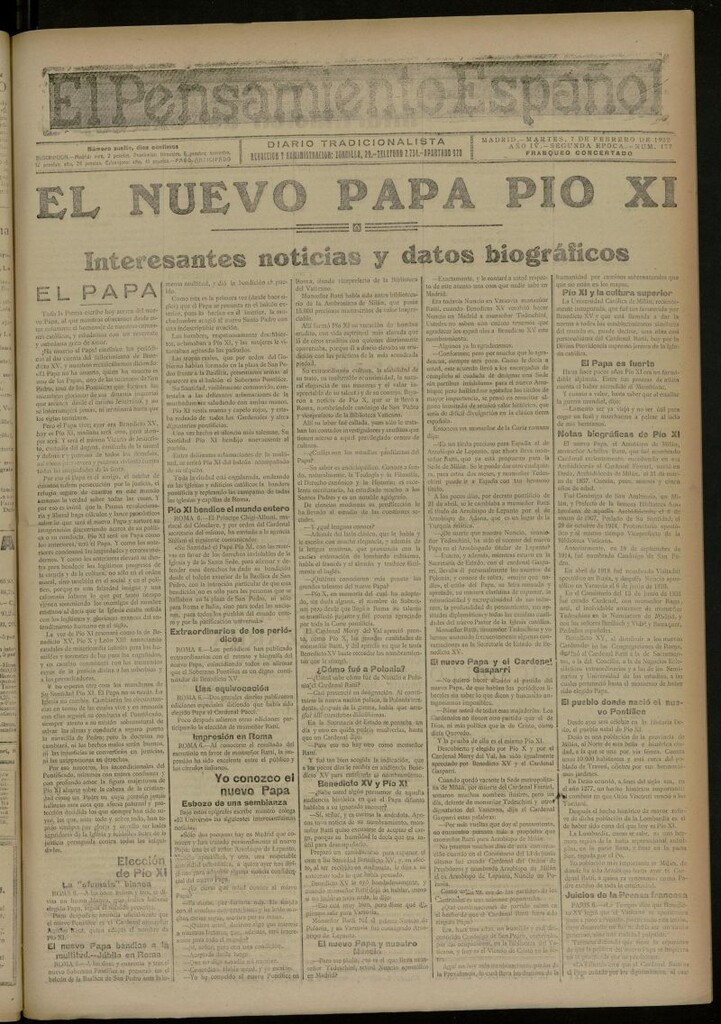 Miniatura de El Pensamiento Español del 7 de febrero de 1922, nº 177 [sic]