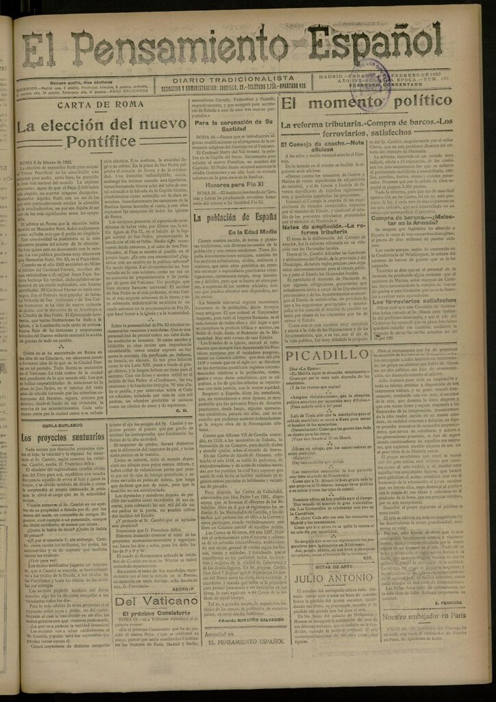 Miniatura de El Pensamiento Español del 11 de febrero de 1922, nº 181 [sic]