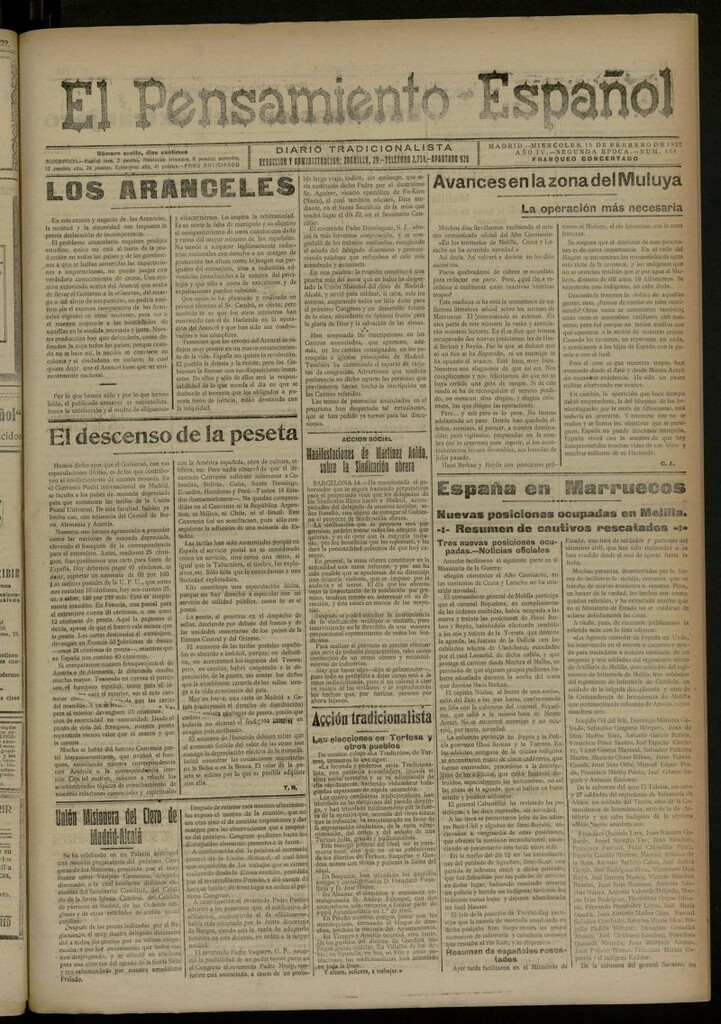 Miniatura de El Pensamiento Español del 15 de febrero de 1922, nº 184 [sic]