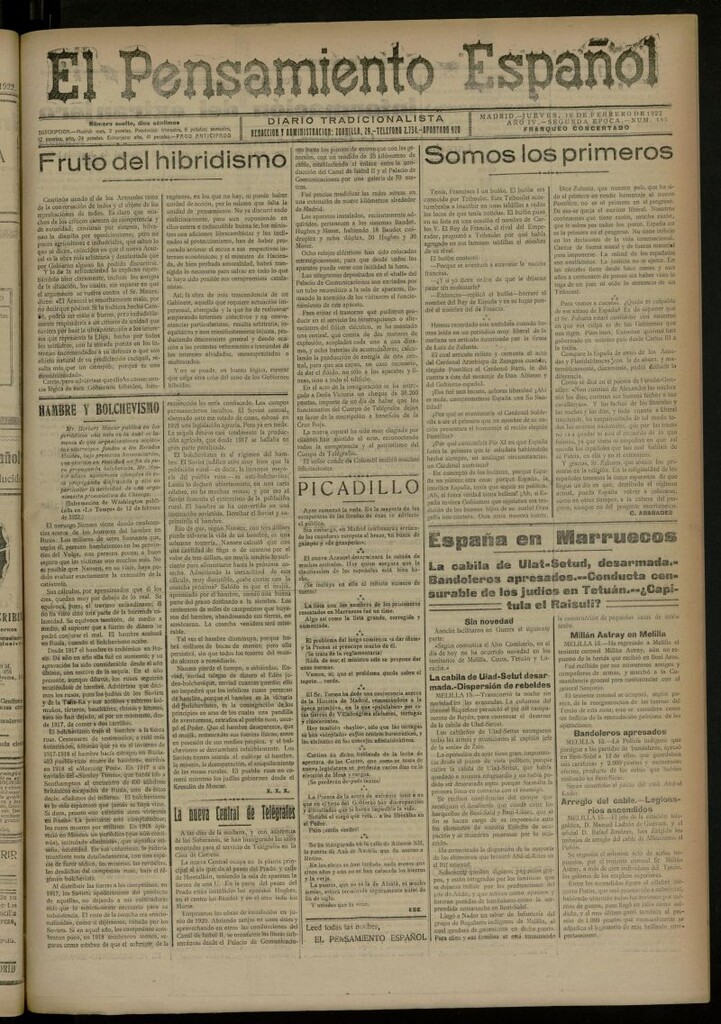 Miniatura de El Pensamiento Español del 16 de febrero de 1922, nº 185 [sic]