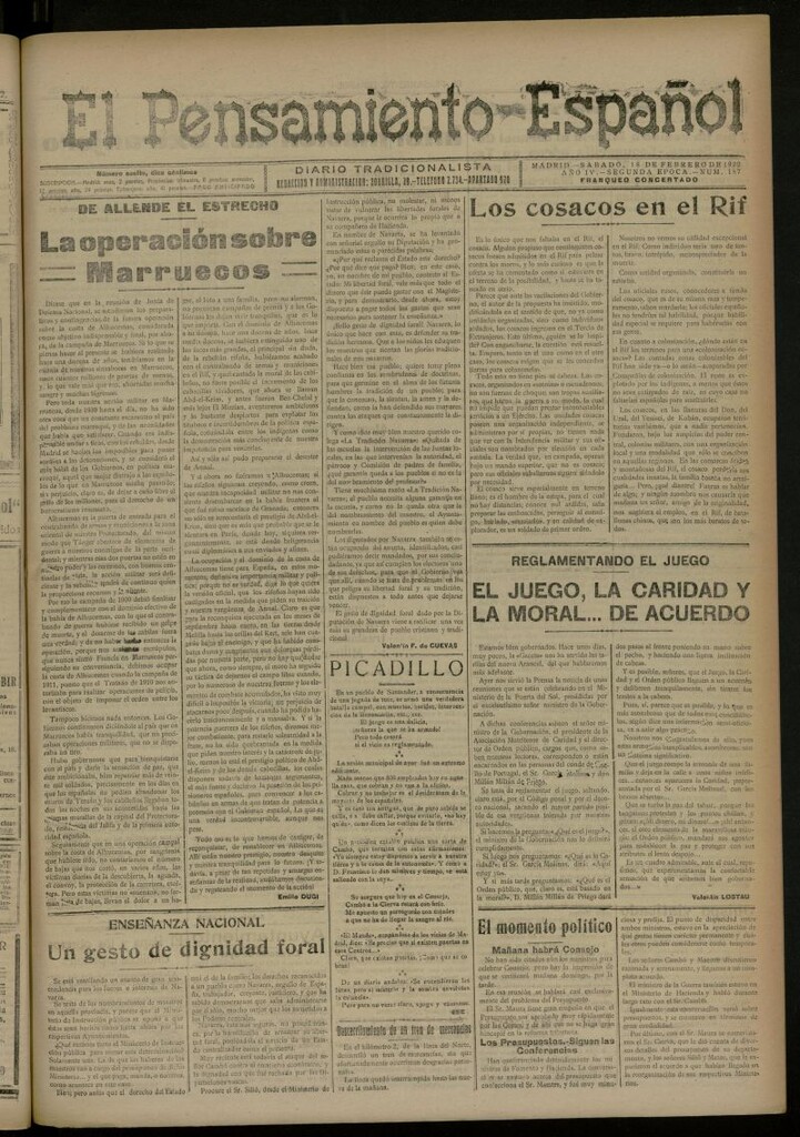 Miniatura de El Pensamiento Español del 18 de febrero de 1922, nº 187 [sic]