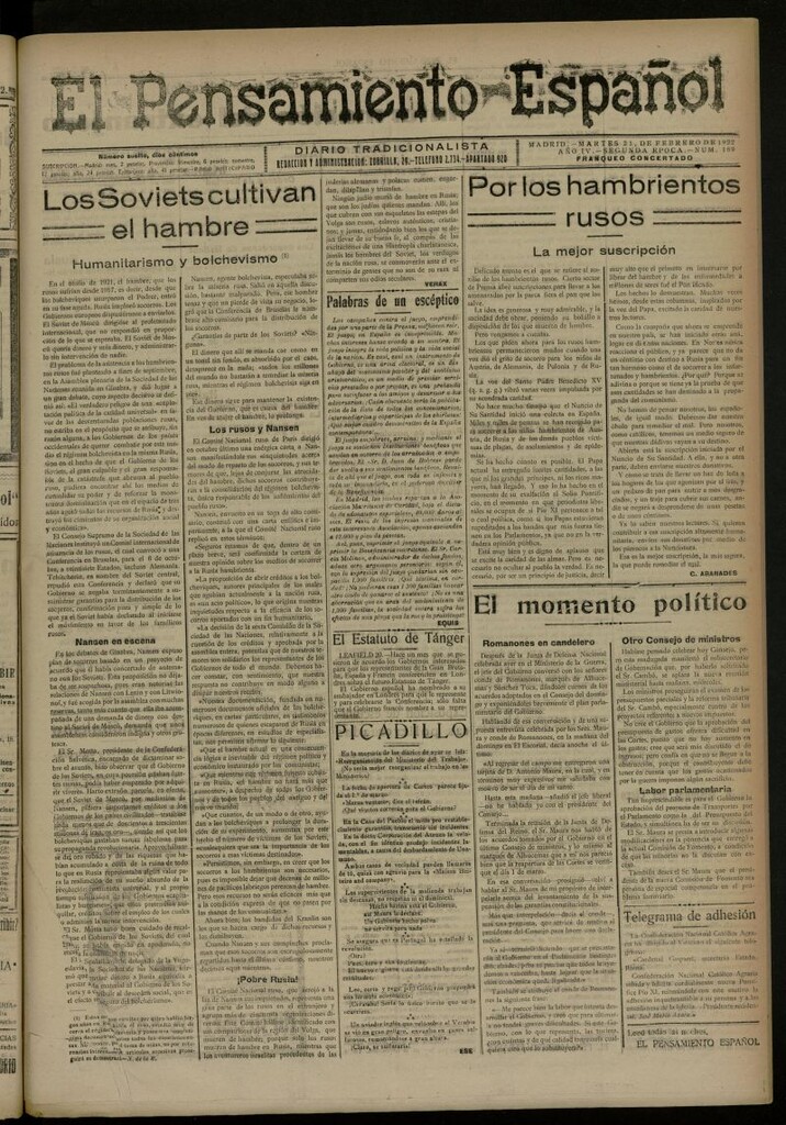 Miniatura de El Pensamiento Español del 21 de febrero de 1922, nº 189 [sic]