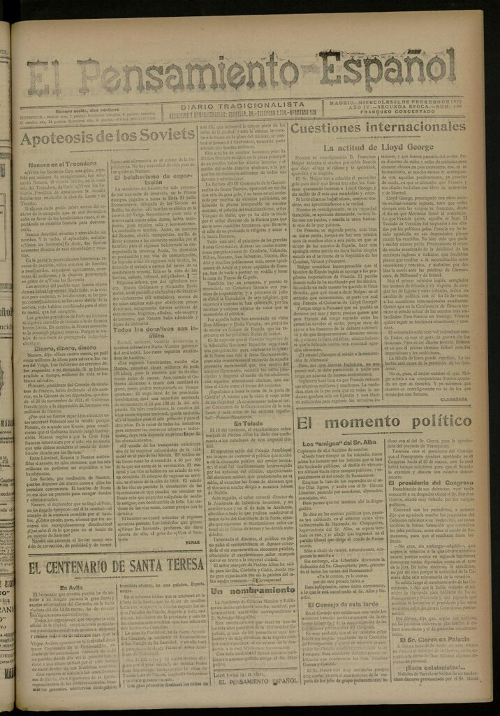 Miniatura de El Pensamiento Español del 22 de febrero de 1922, nº 190 [sic]