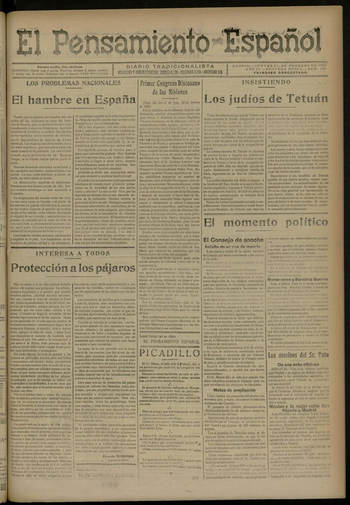 Miniatura de El Pensamiento Español del 23 de febrero de 1922, nº 191 [sic]