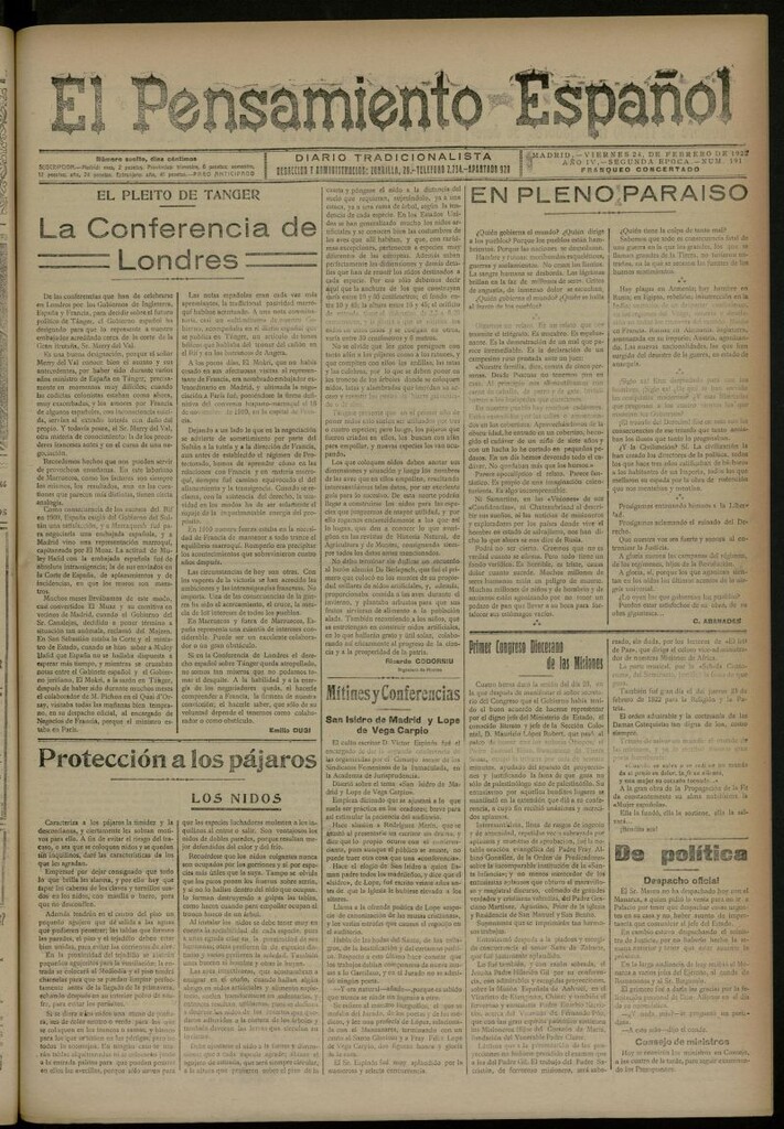 Miniatura de El Pensamiento Español del 24 de febrero de 1922, nº 191 [sic]
