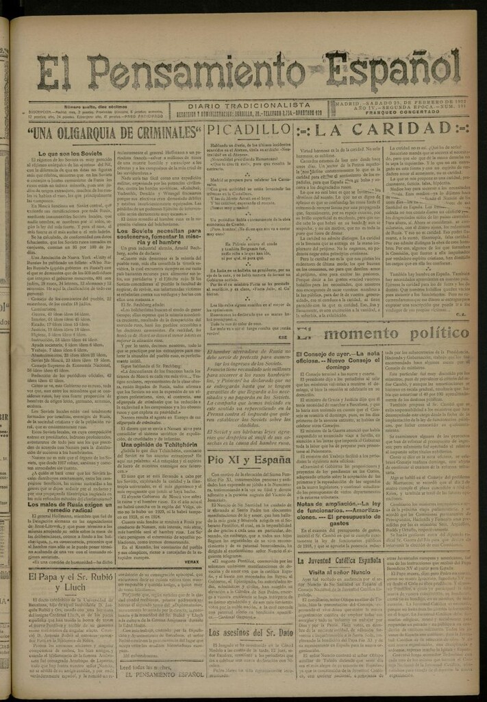 Miniatura de El Pensamiento Español del 25 de febrero de 1922, nº 191 [sic]