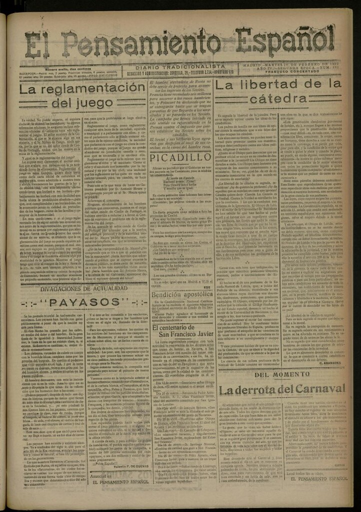 Miniatura de El Pensamiento Español del 28 de febrero de 1922, nº 193 [sic]