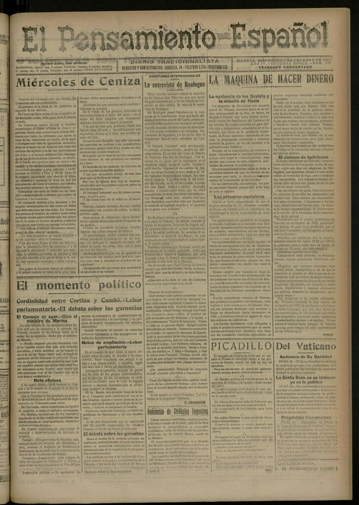 Miniatura de El Pensamiento Español del 1 febrero de 1922, nº 194 [sic]