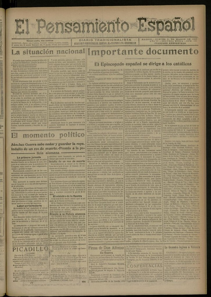 Miniatura de El Pensamiento Español del 2 marzo de 1922, nº 195 [sic]