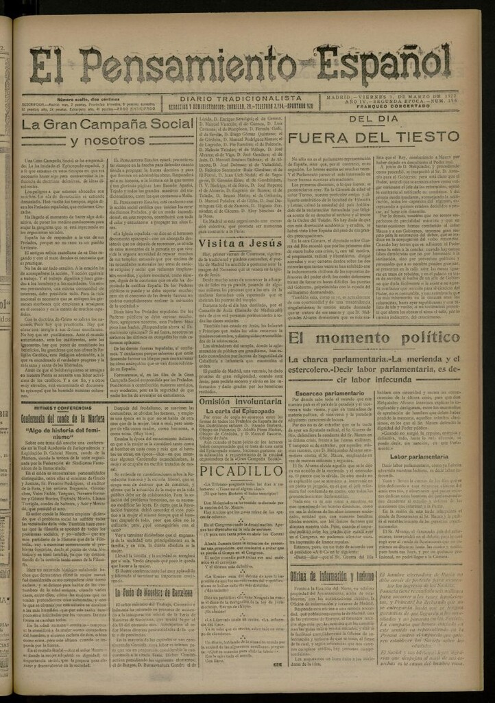 Miniatura de El Pensamiento Español del 3 marzo de 1922, nº 196 [sic]