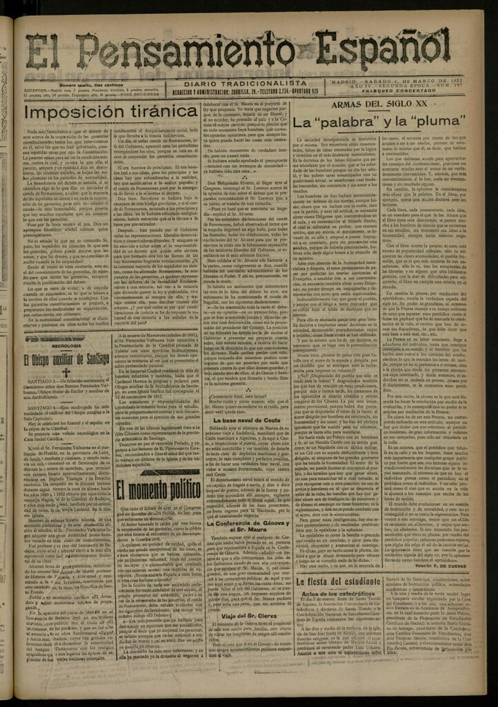Miniatura de El Pensamiento Español del 4 marzo de 1922, nº 197 [sic]