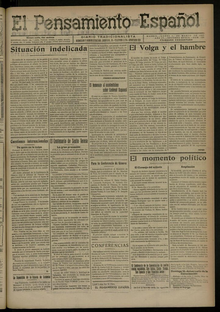 Miniatura de El Pensamiento Español del 6 marzo de 1922, nº 198 [sic]