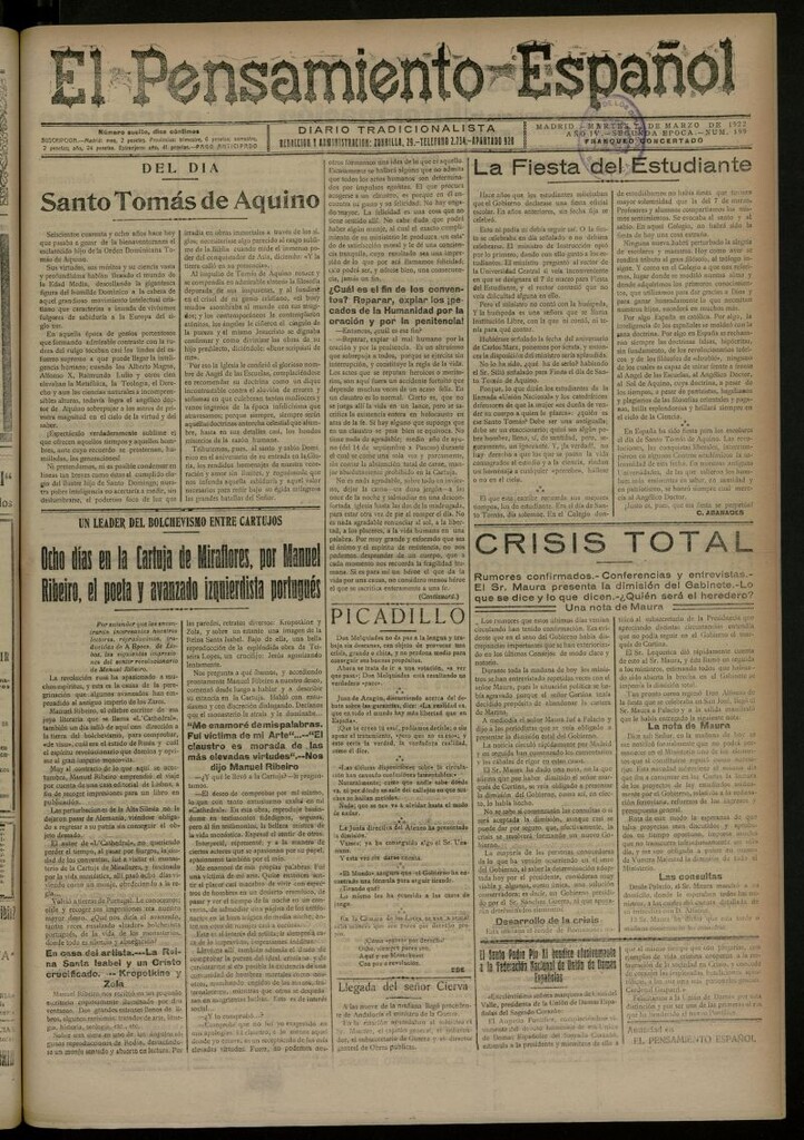 Miniatura de El Pensamiento Español del 7 marzo de 1922, nº 199 [sic]