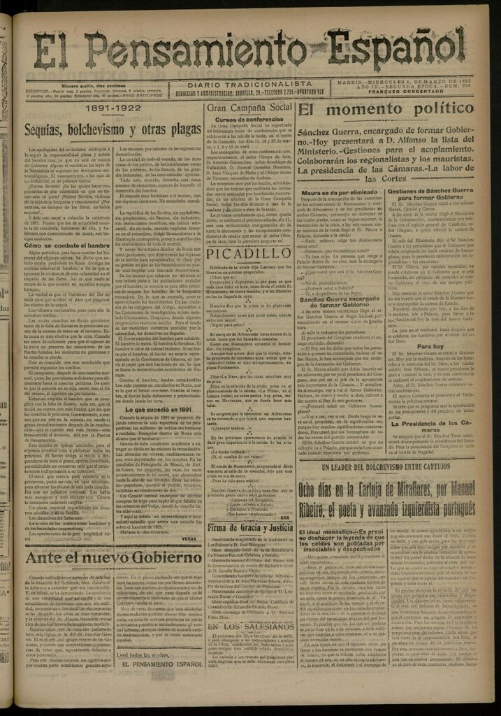 Miniatura de El Pensamiento Español del 8 marzo de 1922, nº 200 [sic]