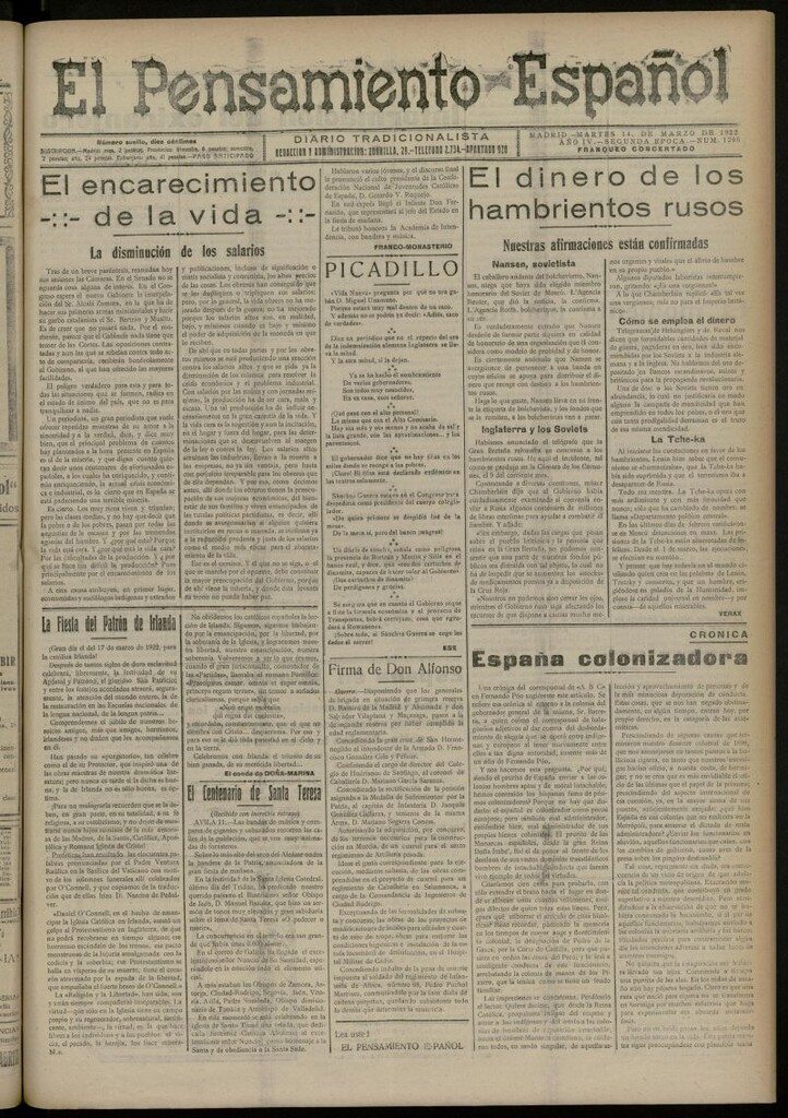 Miniatura de El Pensamiento Español del 14 marzo de 1922, nº 1205 [sic]