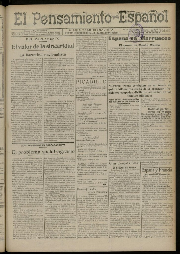 Miniatura de El Pensamiento Español del 15 marzo de 1922, nº 1206 [sic]