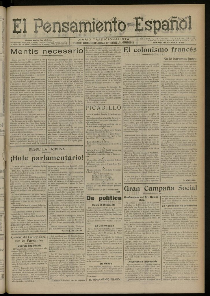 Miniatura de El Pensamiento Español del 16 marzo de 1922, nº 1207 [sic]