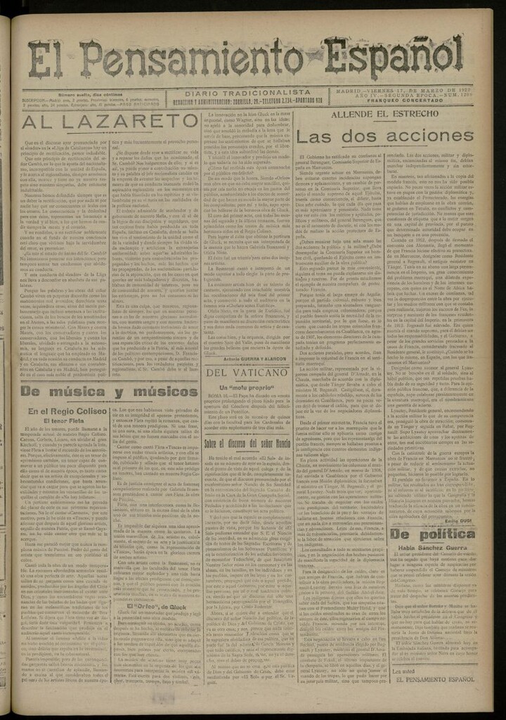 Miniatura de El Pensamiento Español del 17 marzo de 1922, nº 1208 [sic]
