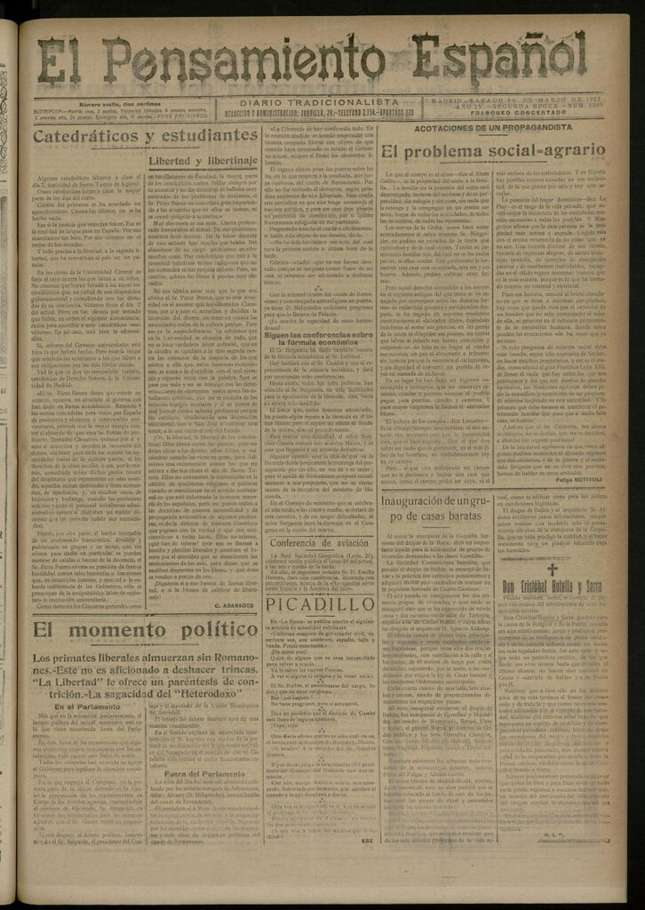 Miniatura de El Pensamiento Español del 18 marzo de 1922, nº 1209 [sic]