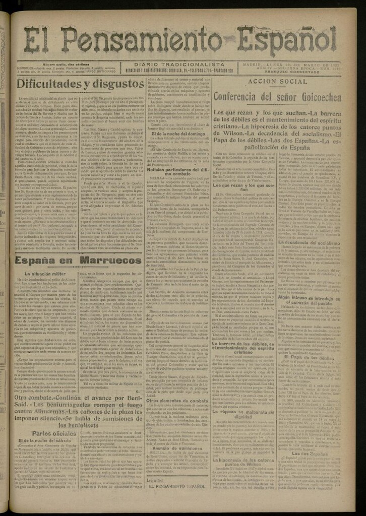 Miniatura de El Pensamiento Español del 20 marzo de 1922, nº 1210 [sic]