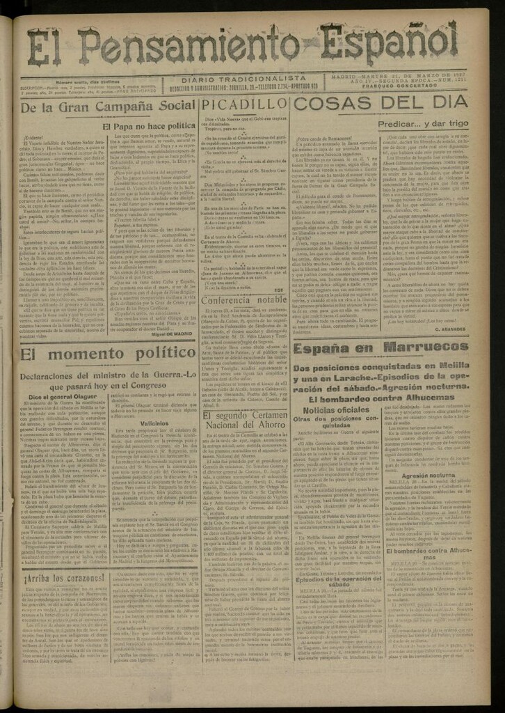 Miniatura de El Pensamiento Español del 21 marzo de 1922, nº 1211 [sic]