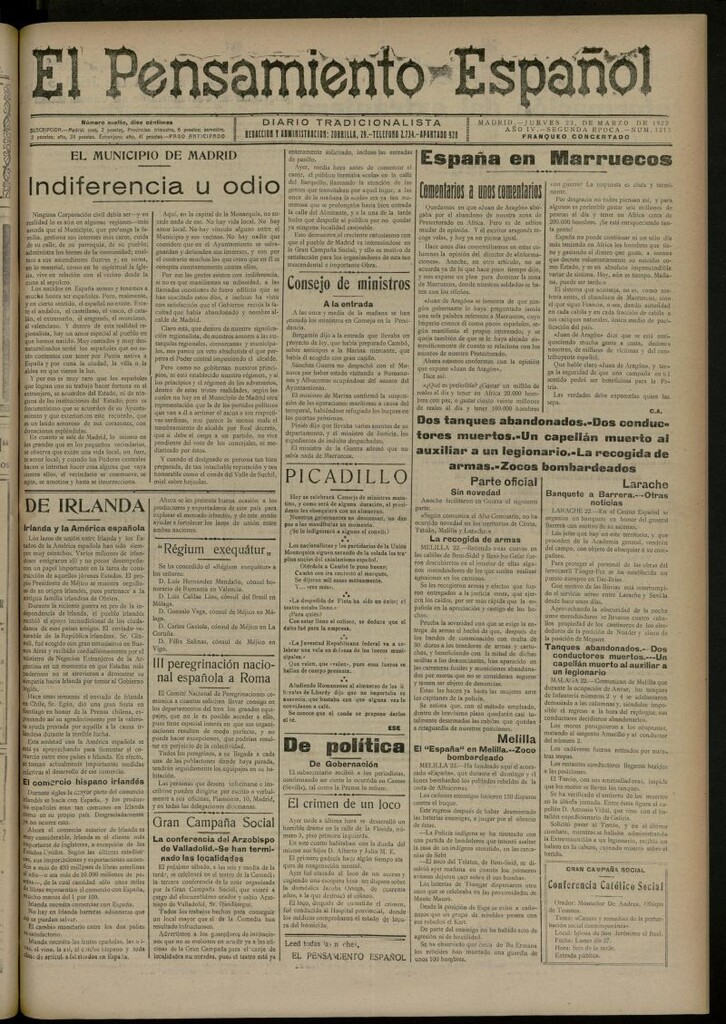 Miniatura de El Pensamiento Español del 23 marzo de 1922, nº 1213 [sic]
