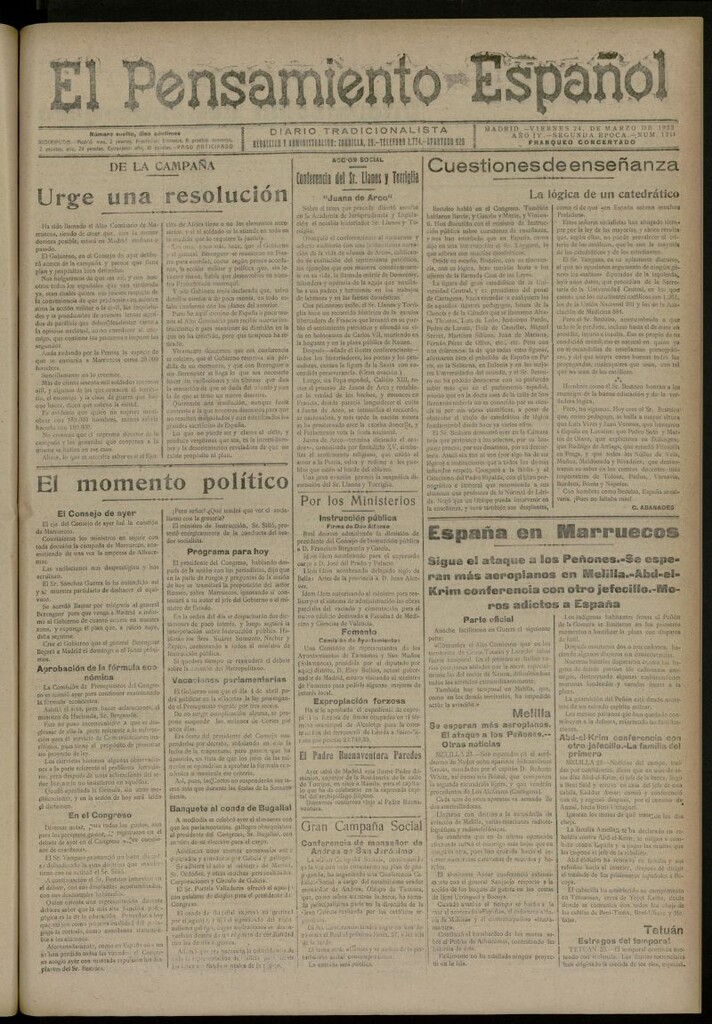 Miniatura de El Pensamiento Español del 24 marzo de 1922, nº 1214 [sic]