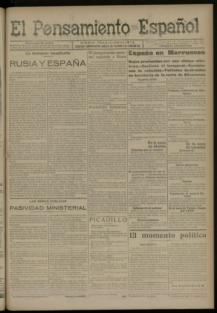 Miniatura de El Pensamiento Español del 25 marzo de 1922, nº 1215 [sic]