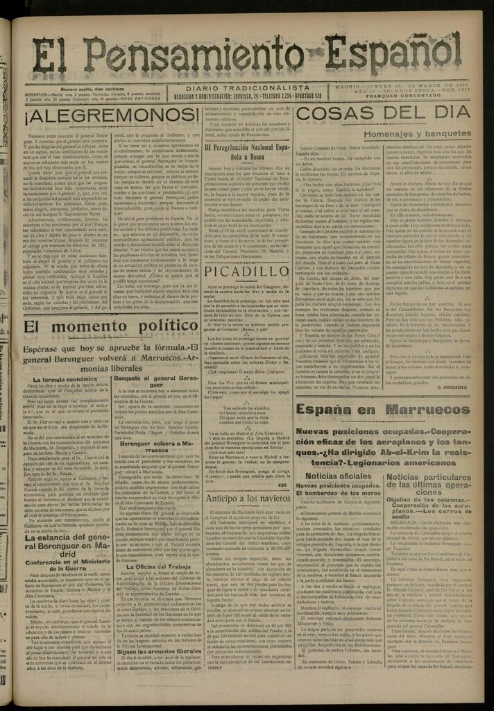 Miniatura de El Pensamiento Español del 30 marzo de 1922, nº 1219 [sic]
